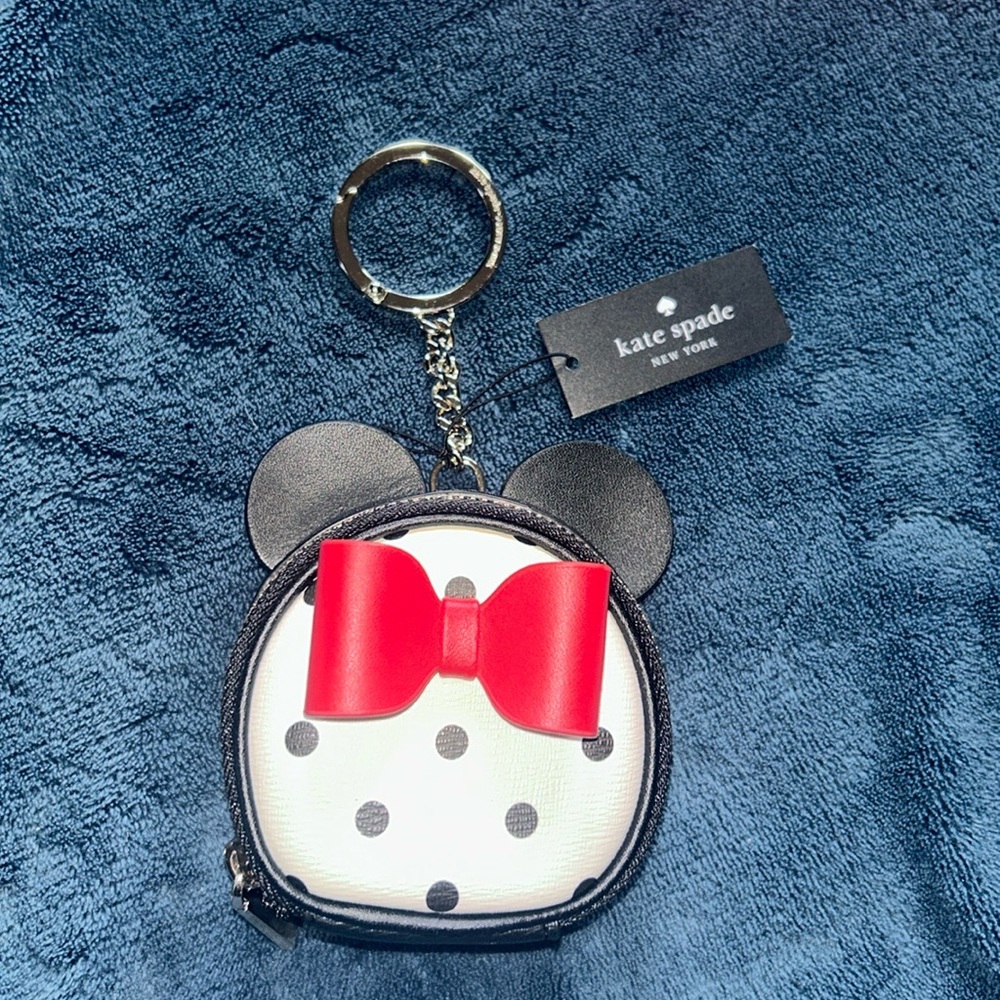 Kate Spade Black and White Polka Dot Coin Purse with Red Bow